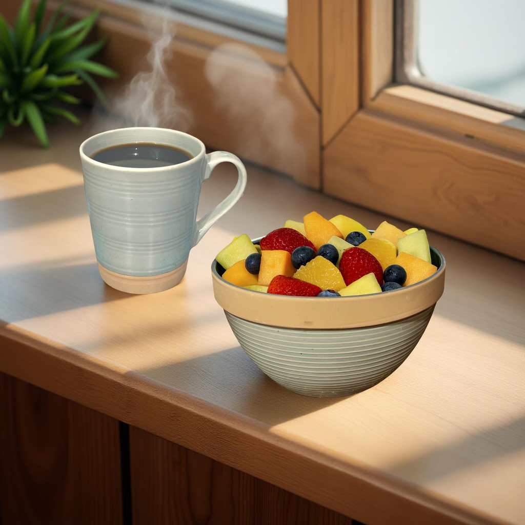 Elena - 2 Mug 2 Bowl Breakfast Set - Grey