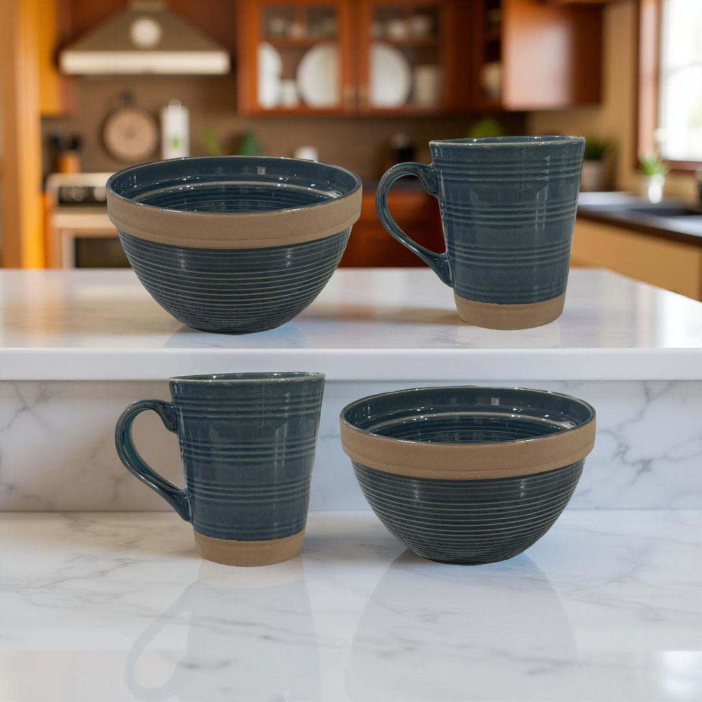 Elena - 2 Mug 2 Bowl Breakfast Set - Green