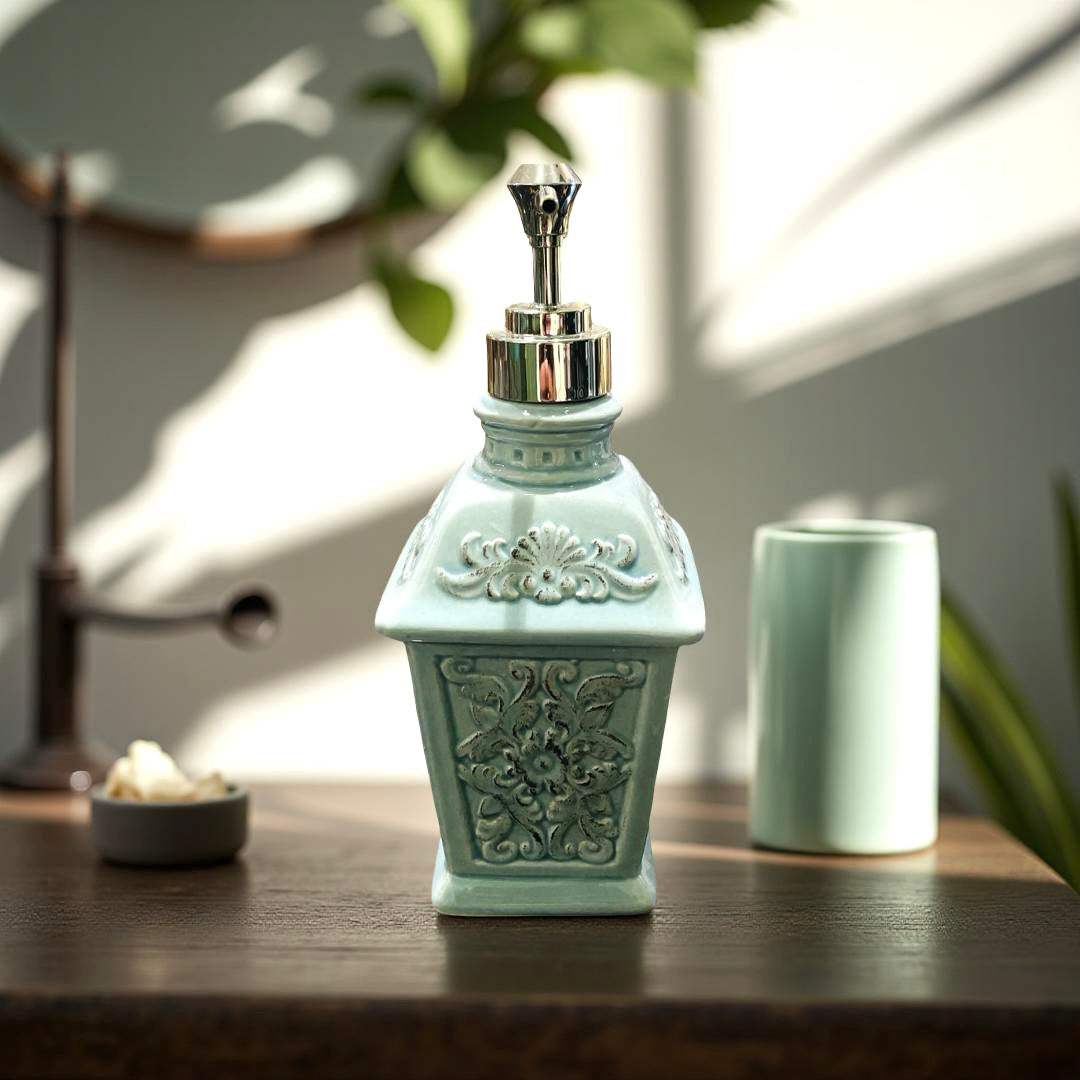 Soap Dispenser - Flower Pedestal - Blue