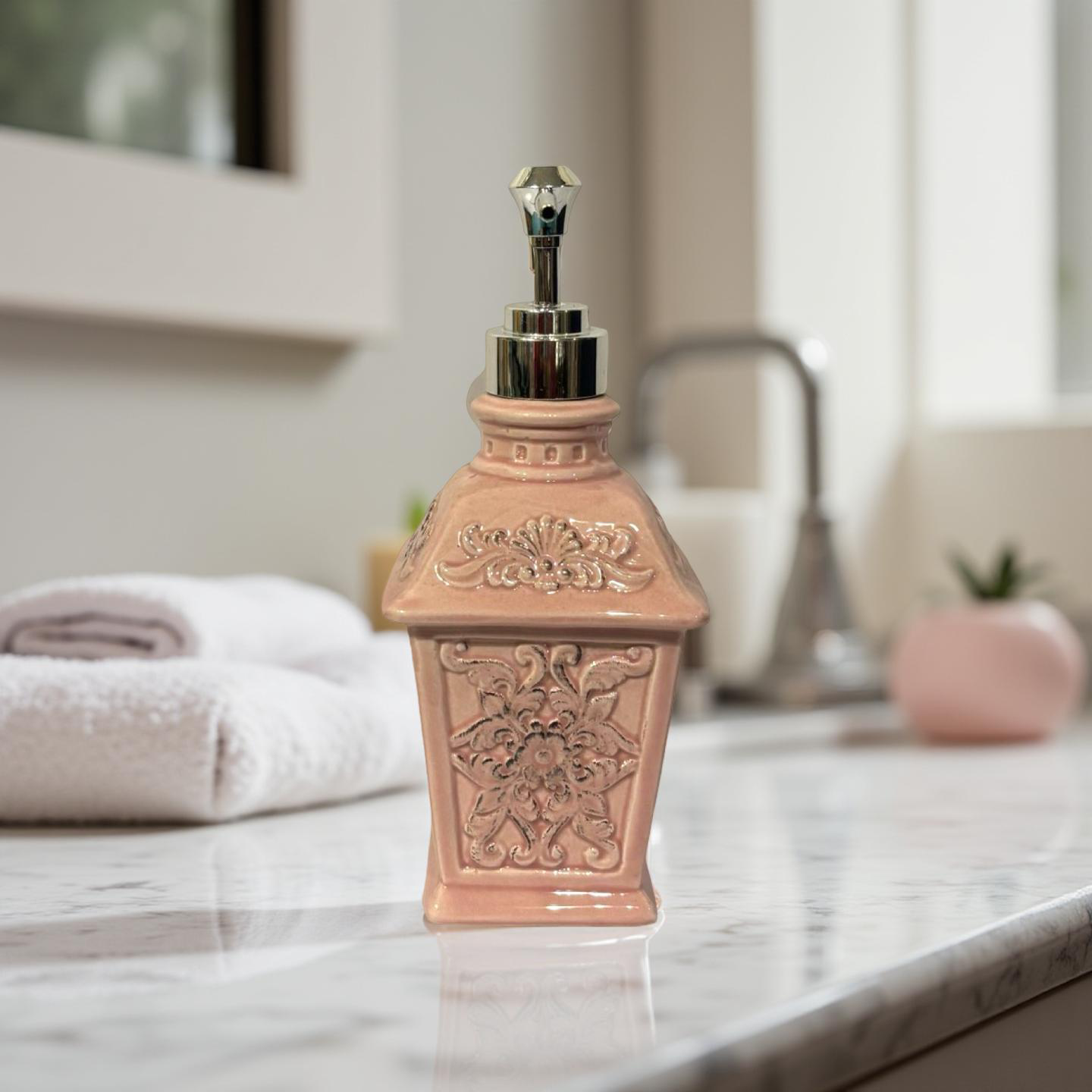 Soap Dispenser - Flower Pedestal - Pink