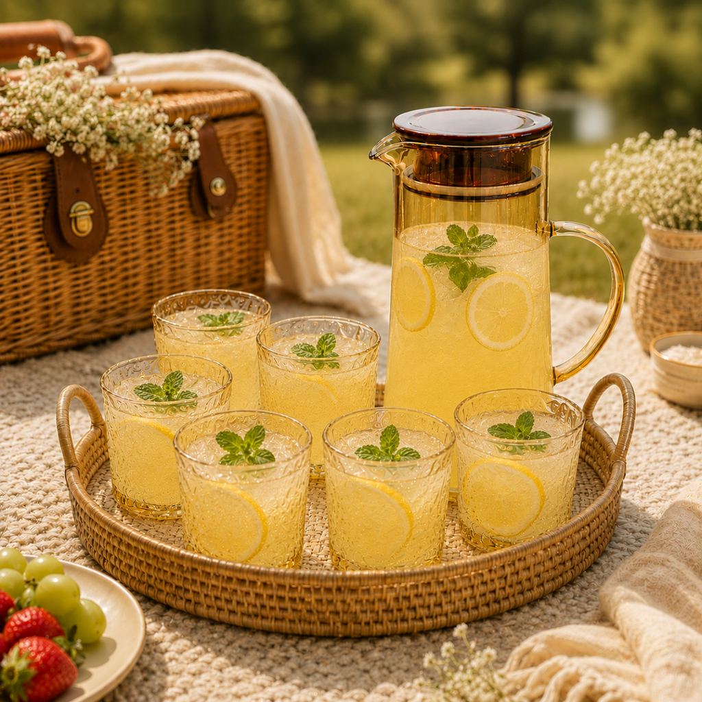 Lemon Set - Amber Tint Jug & Glass S07