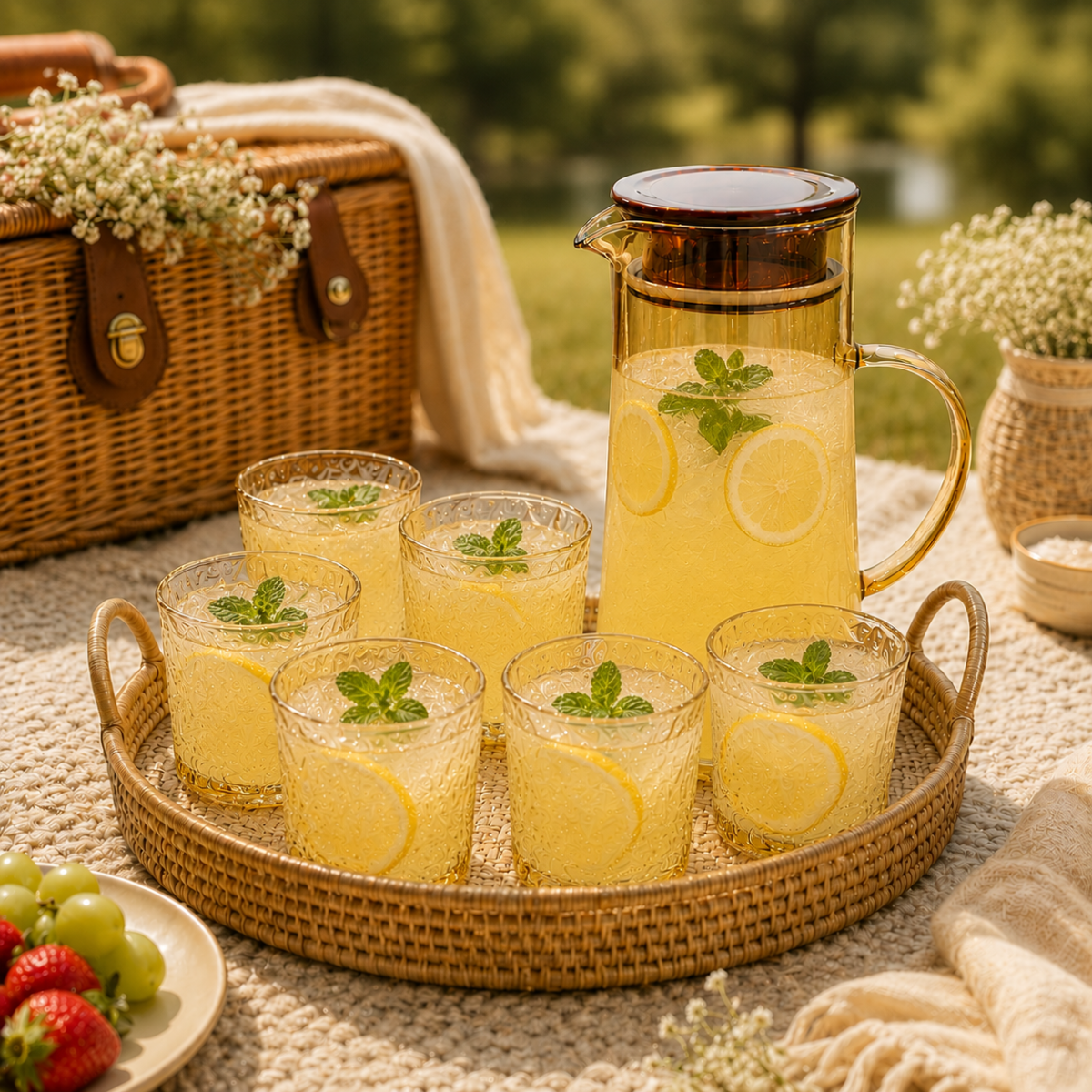 Lemon Set - Amber Tint Jug & Glass S07