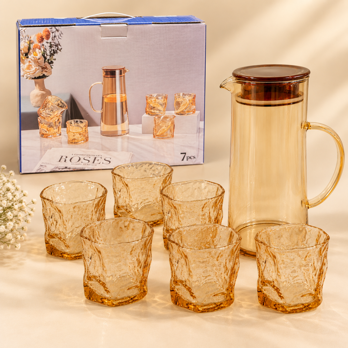 Lemon Set - Amber Tint Jug & Glass S07