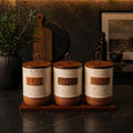 Tea Coffee Sugar Speckled White Jars with Tray