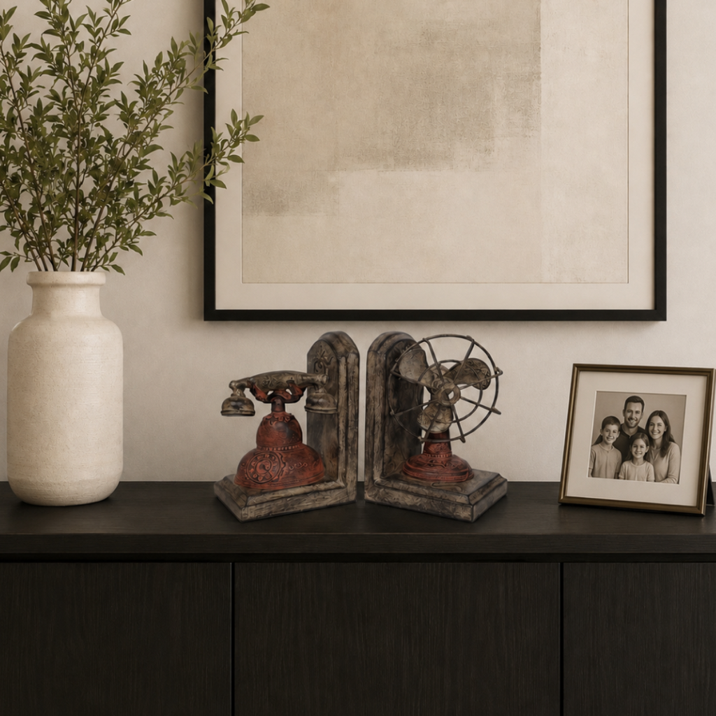 Bookend Vintage Red Phone & Fan