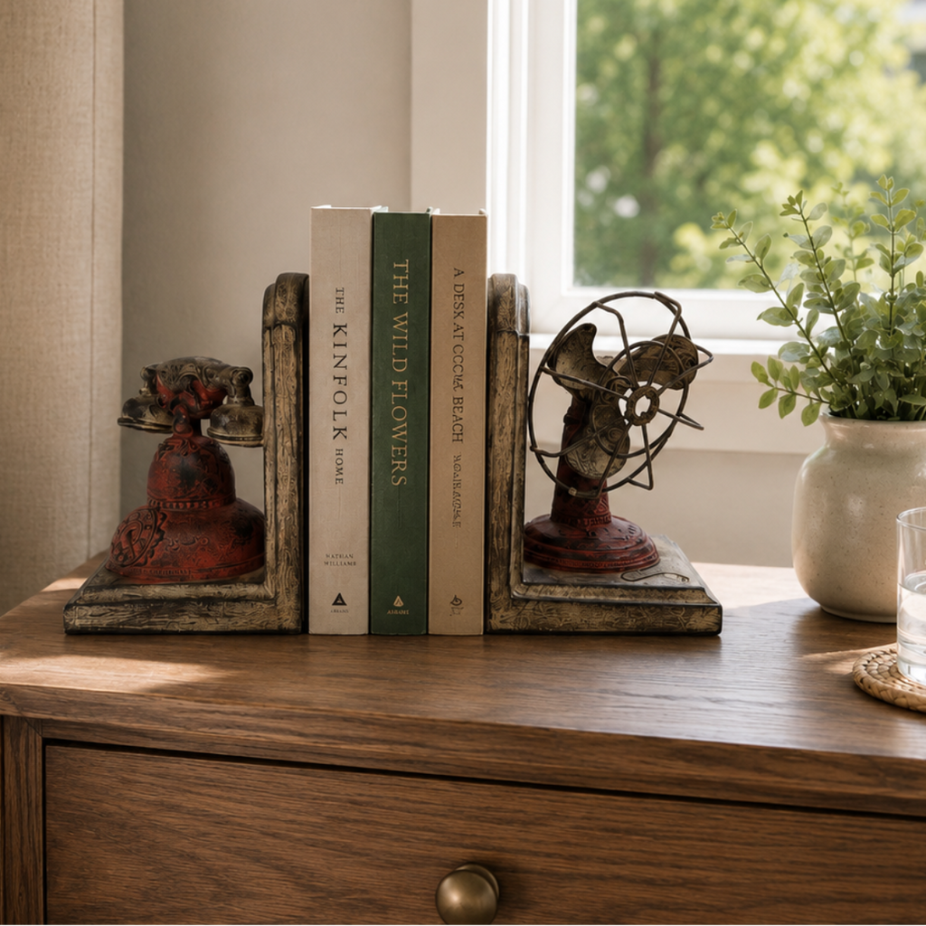 Bookend Vintage Red Phone & Fan