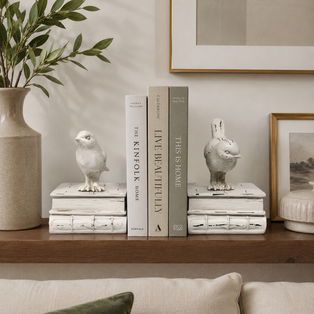 Bookend White Birdies Perched on Books