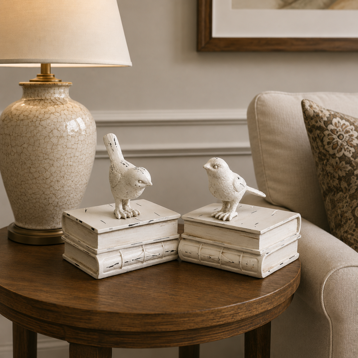 Bookend White Birdies Perched on Books