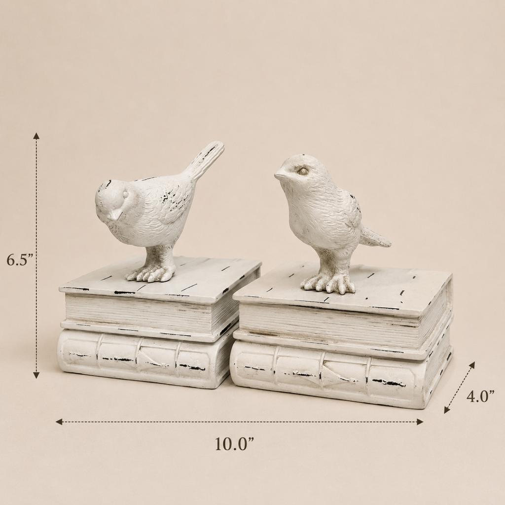 Bookend White Birdies Perched on Books