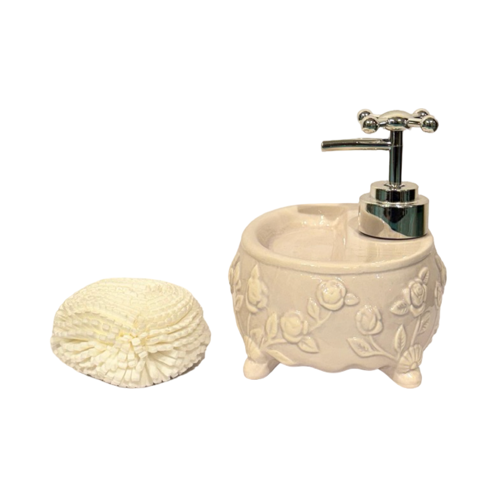 Soap Dispenser Round Floral White
