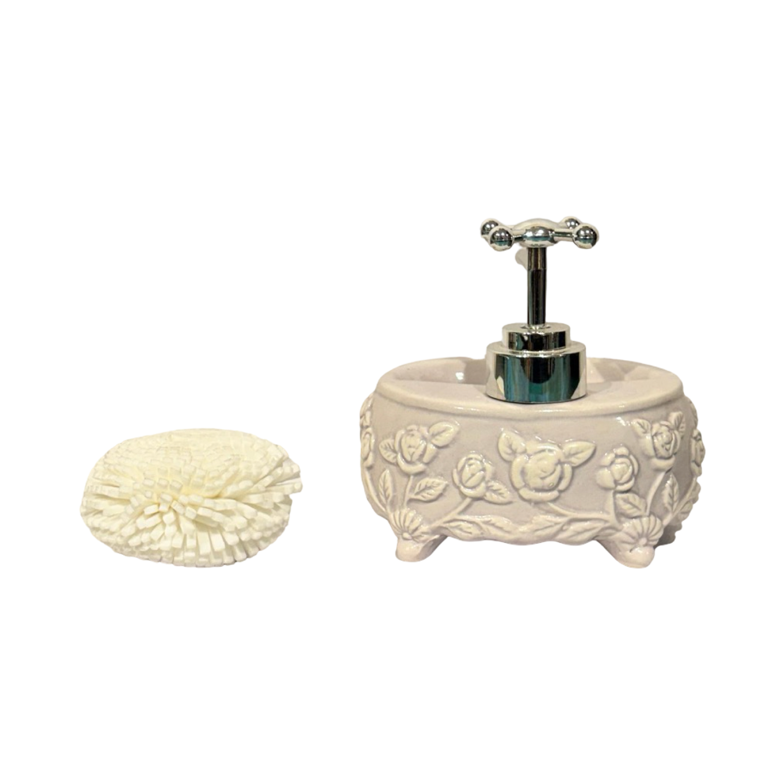 Soap Dispenser Round Floral Mauve
