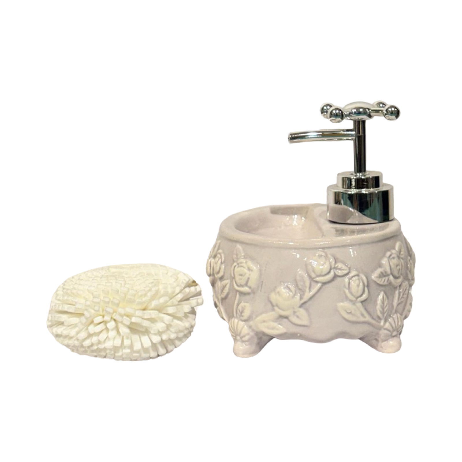 Soap Dispenser Round Floral Mauve