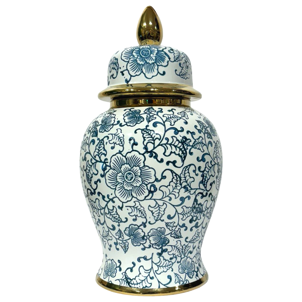 Temple Jar Albert in White Blue Flowers