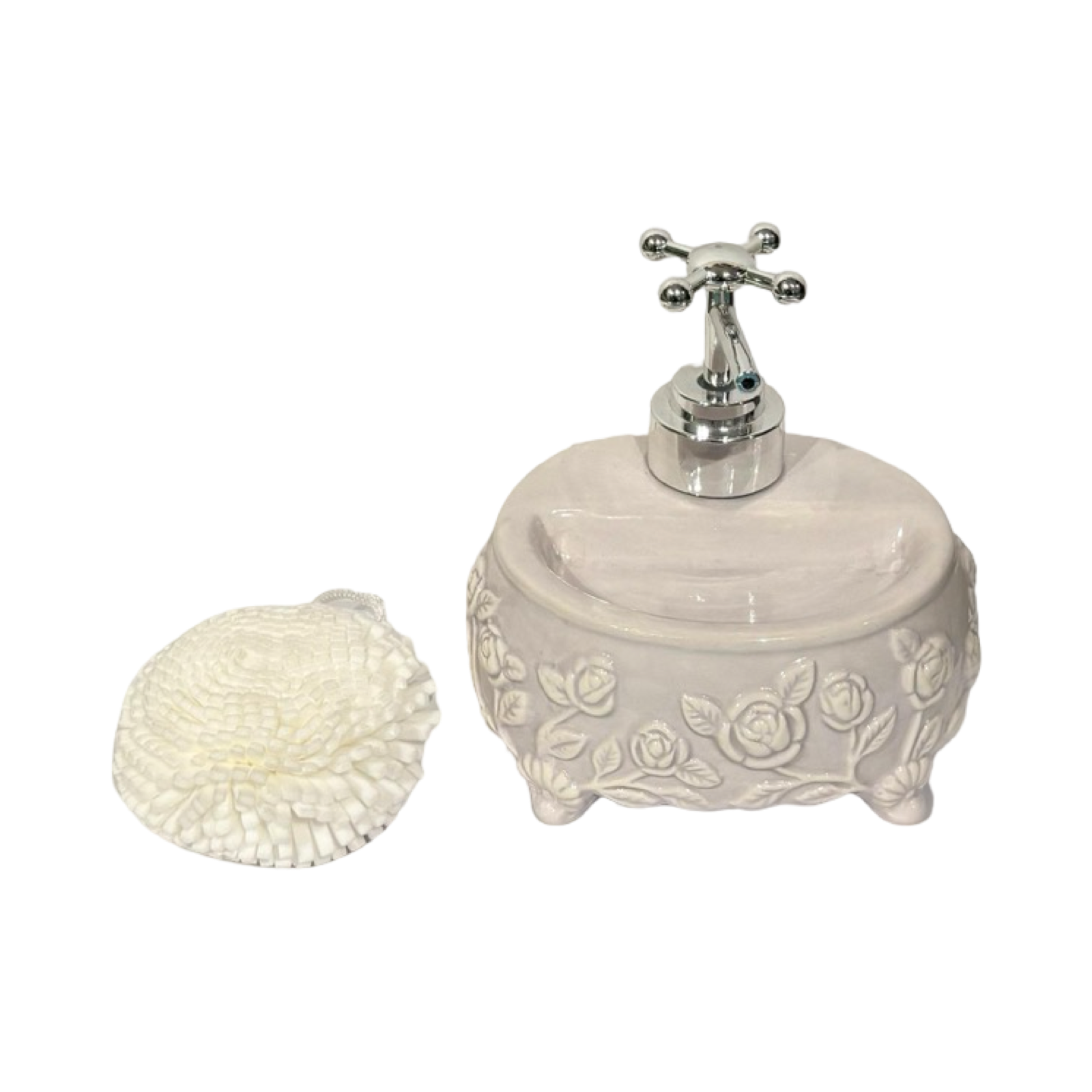Soap Dispenser Round Floral Mauve