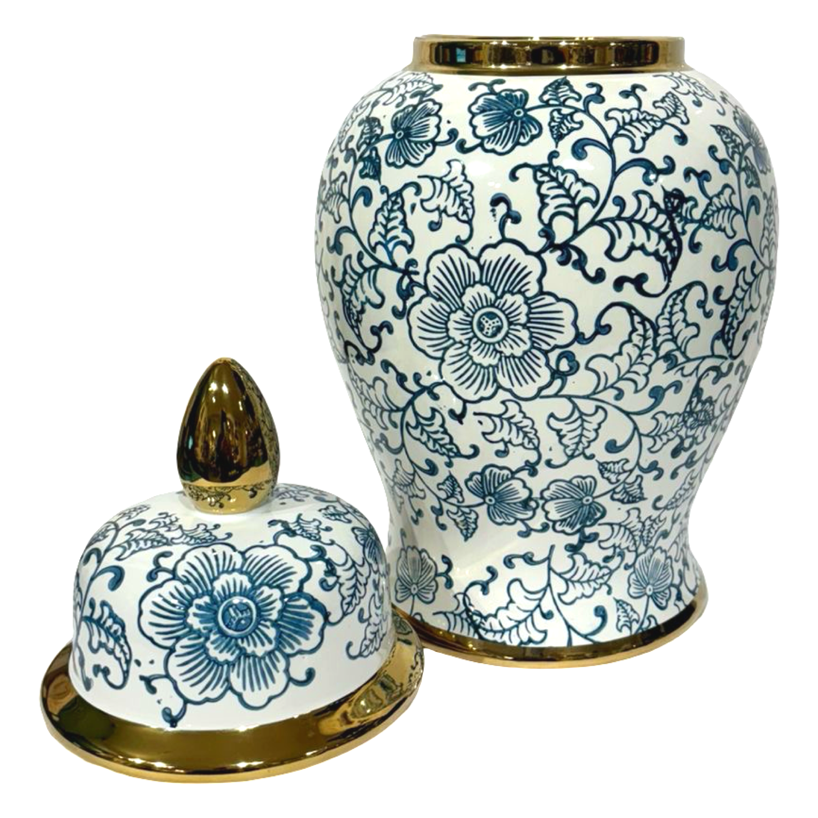 Temple Jar Albert in White Blue Flowers