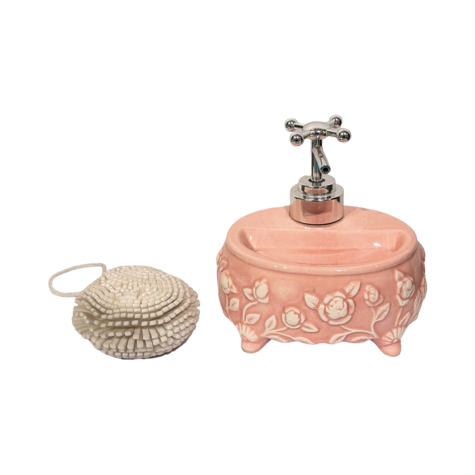 Soap Dispenser Round Floral Pink