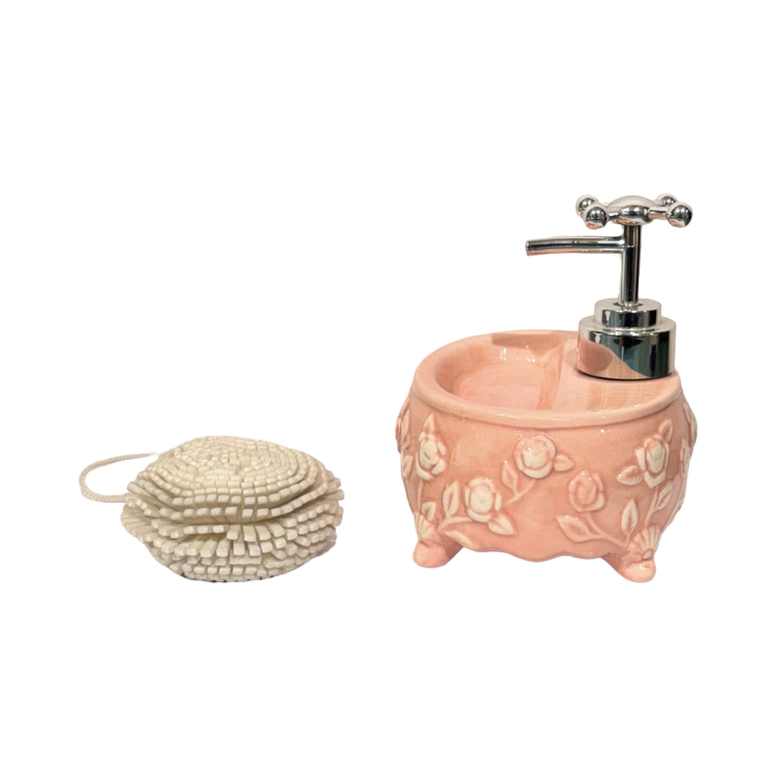 Soap Dispenser Round Floral Pink