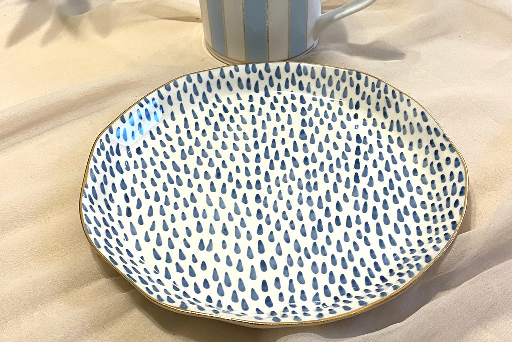 Golden Rim Snack Plate Falling Drops