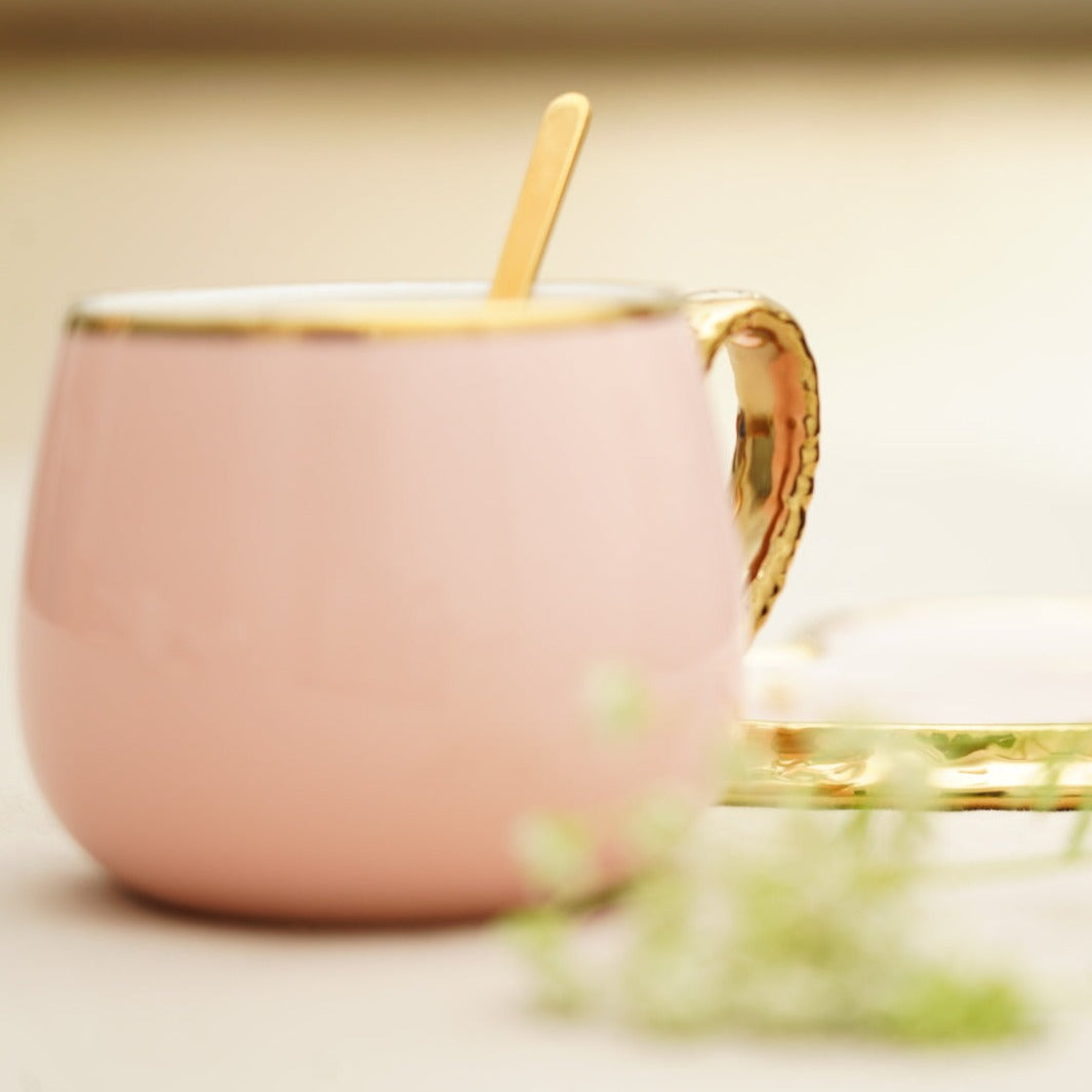 Heart Cup Saucer Set with Spoon Pink