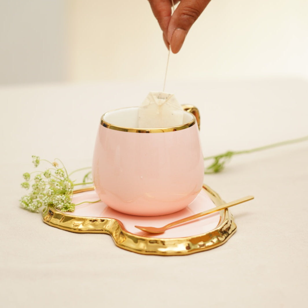 Heart Cup Saucer Set with Spoon Pink