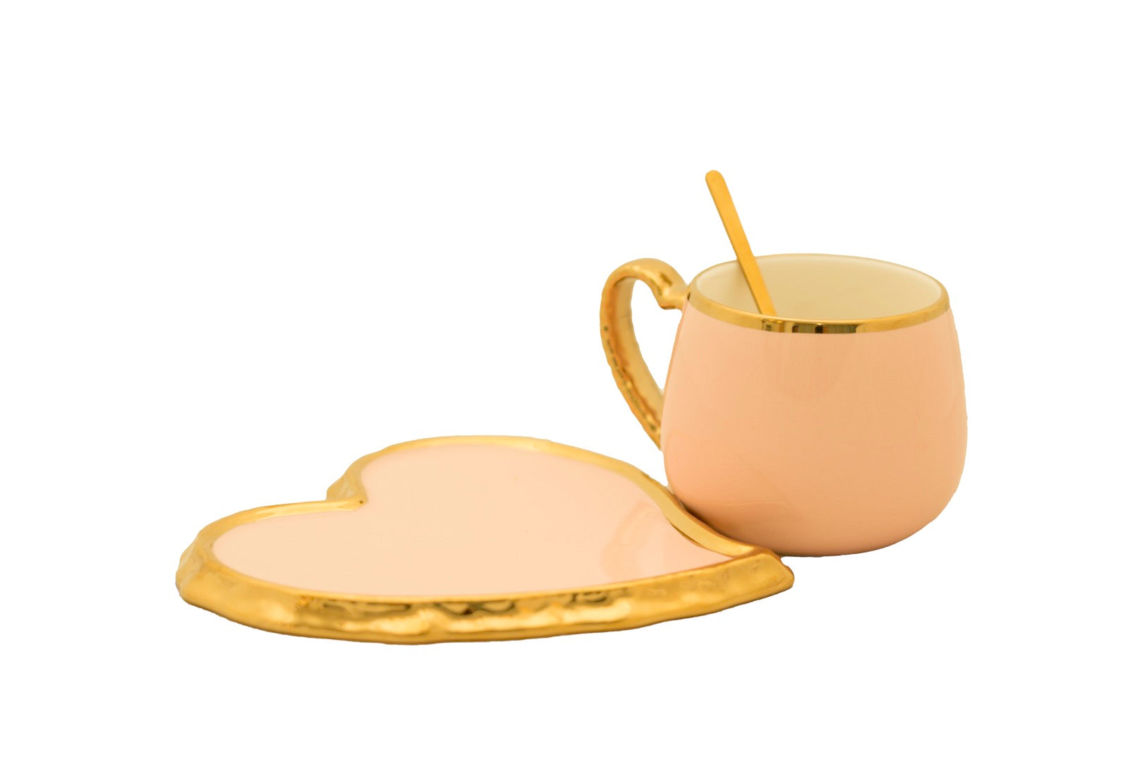 Heart Cup Saucer Set with Spoon Pink