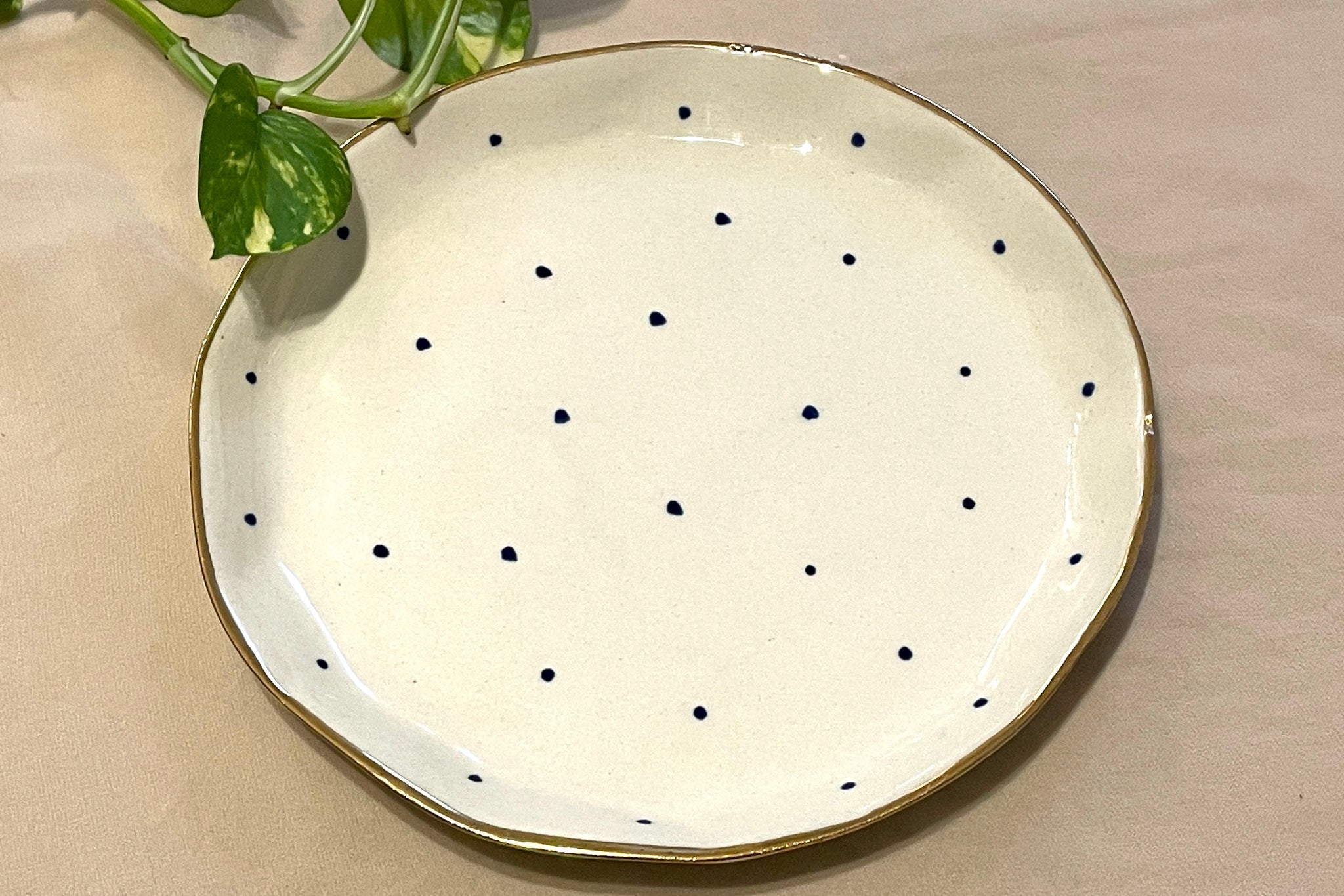 Golden Rim Snack Plate Polka Dots