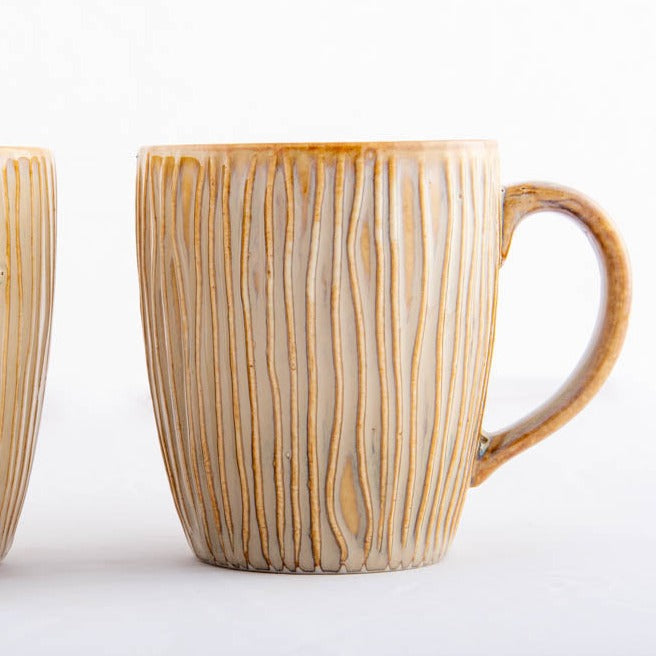 Coffee Mug Cream Embossed Stripes