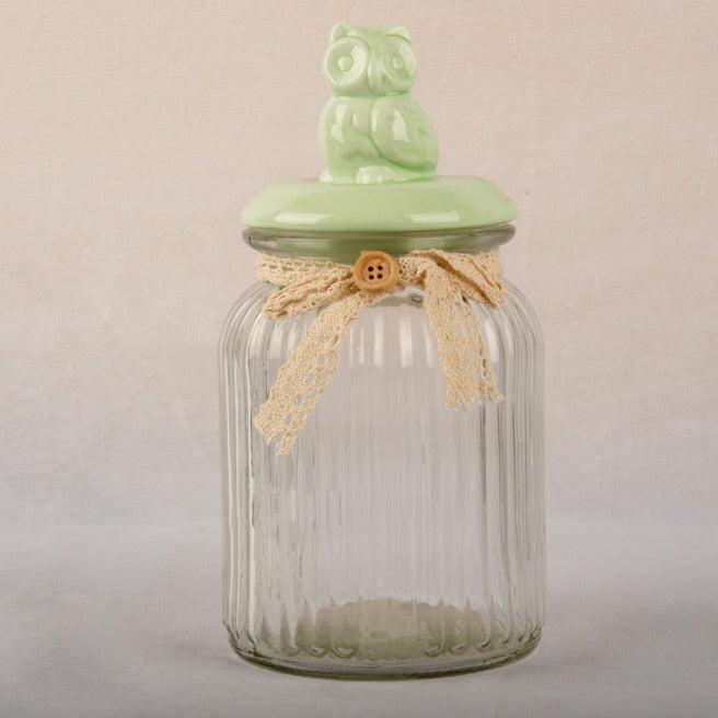 Green Owl Glass Jar - Large