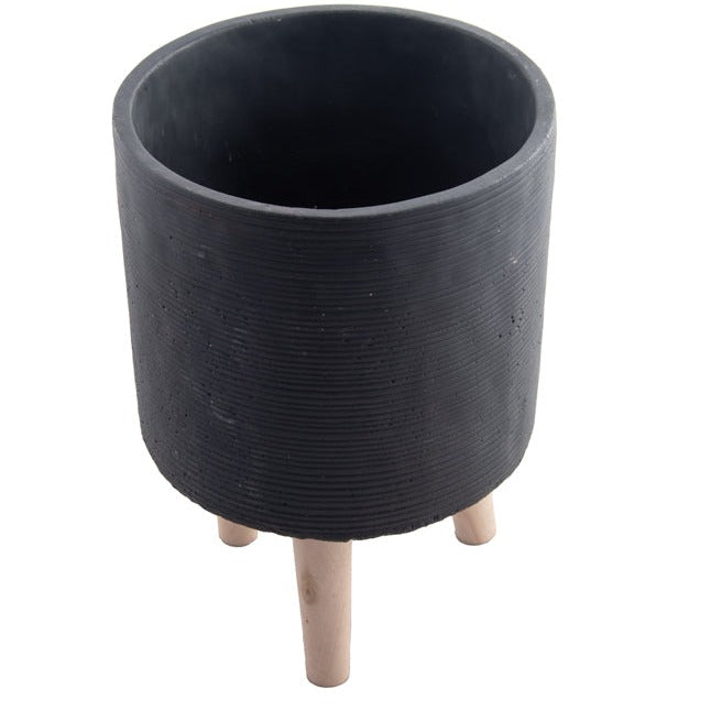 Round Black Clay Planter - Small