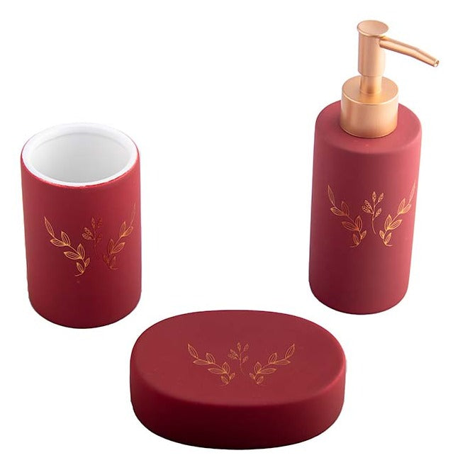 Bath Set Gold Flower Red