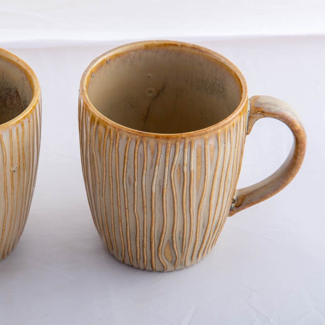 Coffee Mug Cream Embossed Stripes