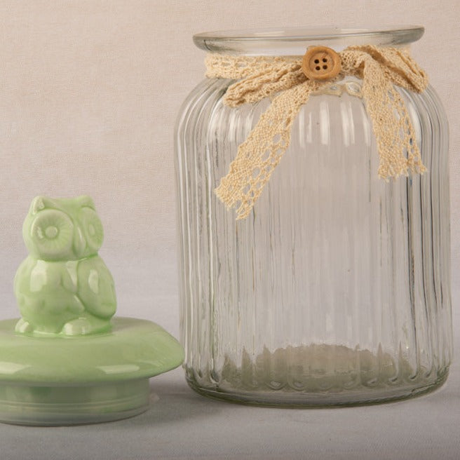 Green Owl Glass Jar - Large
