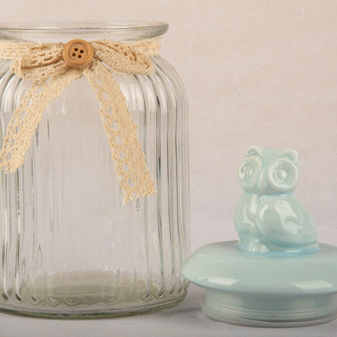 Blue Owl Glass Jar - Large