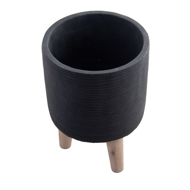 Round Black Clay Planter - Large