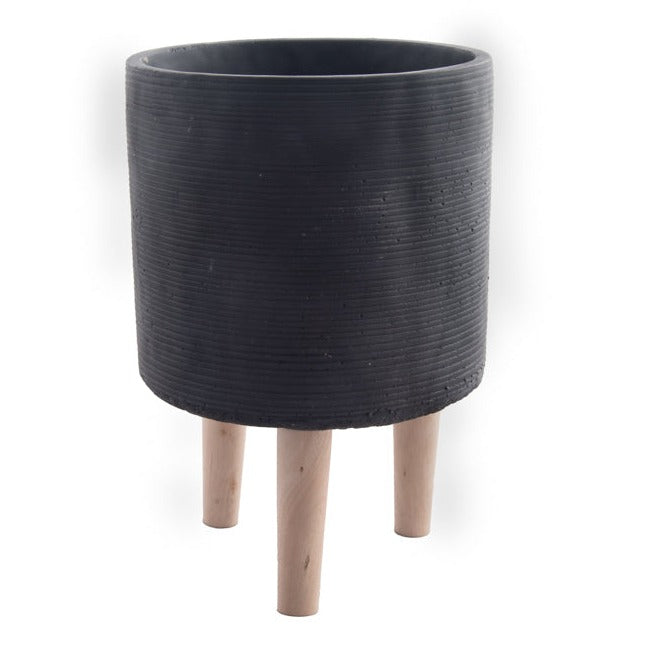 Round Black Clay Planter - Small