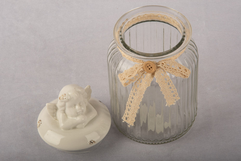 White Angel Glass Jar - Large