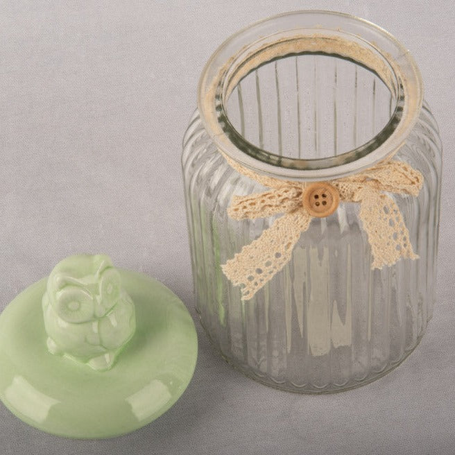 Green Owl Glass Jar - Large