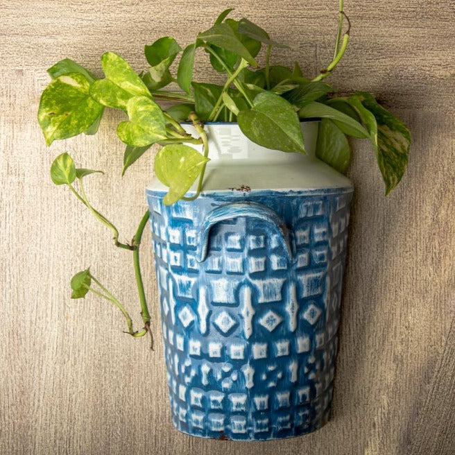 Wall Blue White Metal Planter