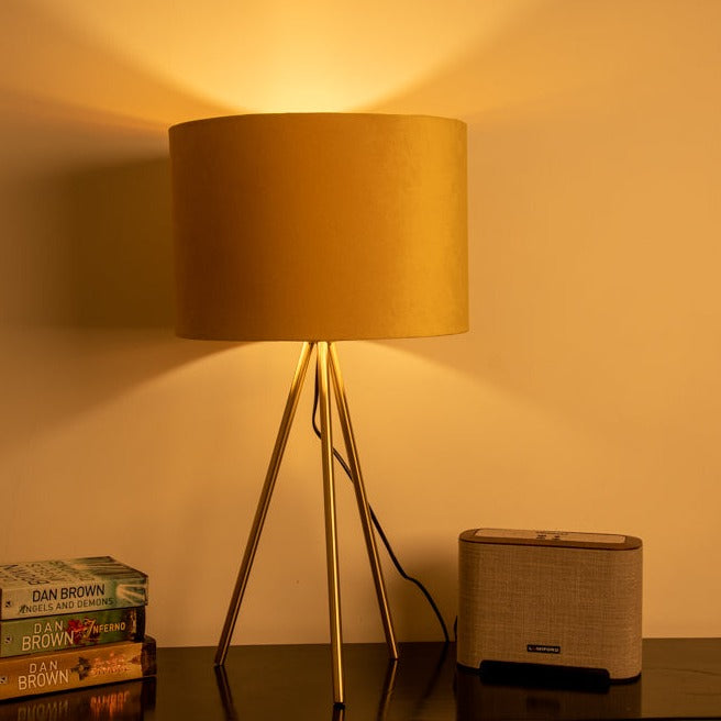 Gold Tripod Sunshine Yellow Lamp