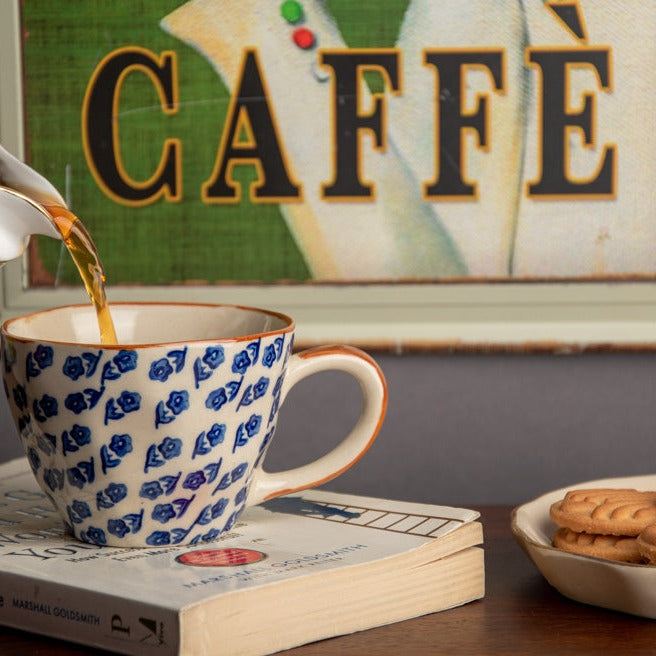 Tea Cup Ceramic Blue Flower