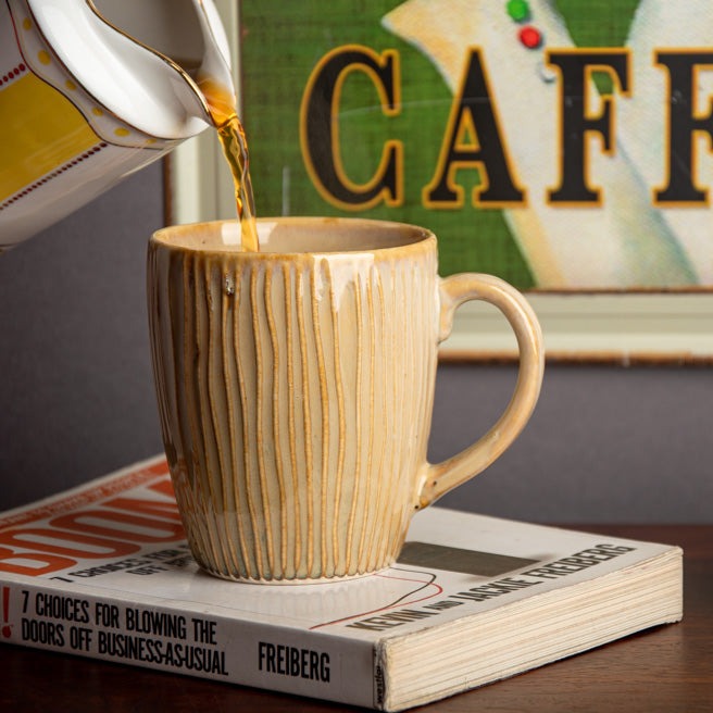 Coffee Mug Cream Embossed Stripes