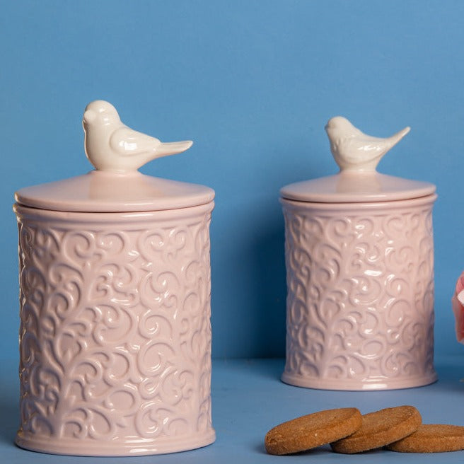 Pink Bird Storage Jar