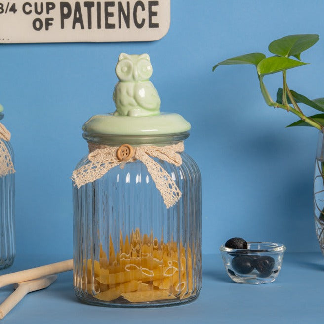 Green Owl Glass Jar - Large