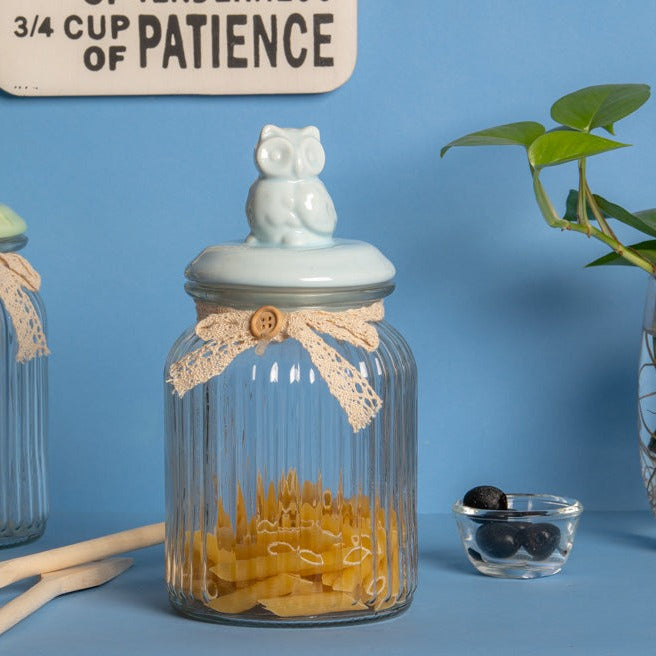 Blue Owl Glass Jar - Large