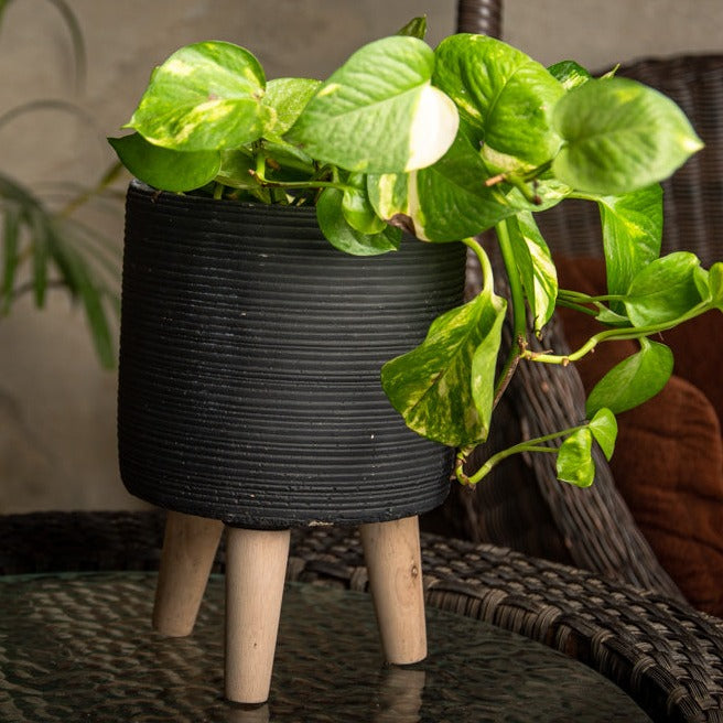 Round Black Clay Planter - Small